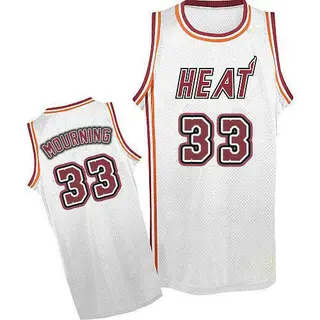 Men's Alonzo Mourning Miami Heat Adidas Authentic White Throwback Finals Patch Jersey